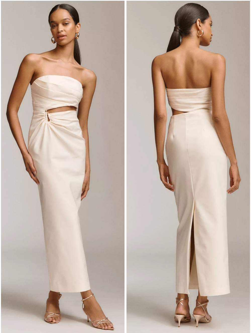 Shona Joy Lani Strapless Cutout Maxi Dress Rice 4 NWT New